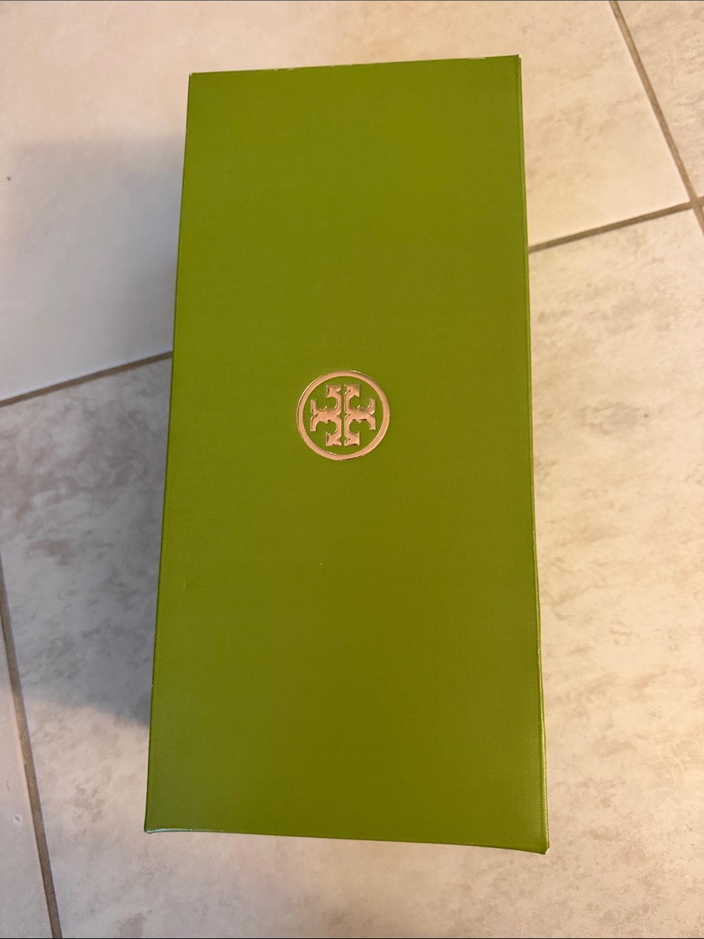 Tory Burch Lime Green Box with Gold Logo  buckle slide